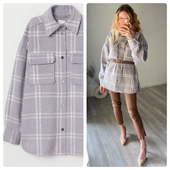 H&M Overshirt Jacket Oversized Shacket Lined - Picture 1 of 4